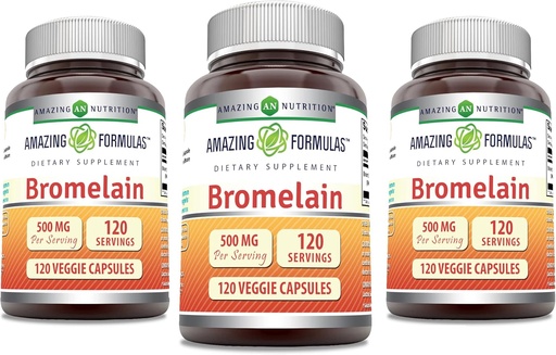 [BRSWYZQCBZ5BAG36] Amazing Formulas Bromelain Supplement | 500 Mg | 2400 GDU | 120 Veggie Capsules | Non-GMO | Gluten Free | Made in USA (3 Pack)