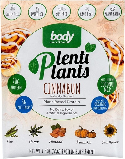 [BRSWYZD2OIOQKHY3] Body Nutrition PlentiPlants Plant Based Protein (CinnaBun, 38g)
