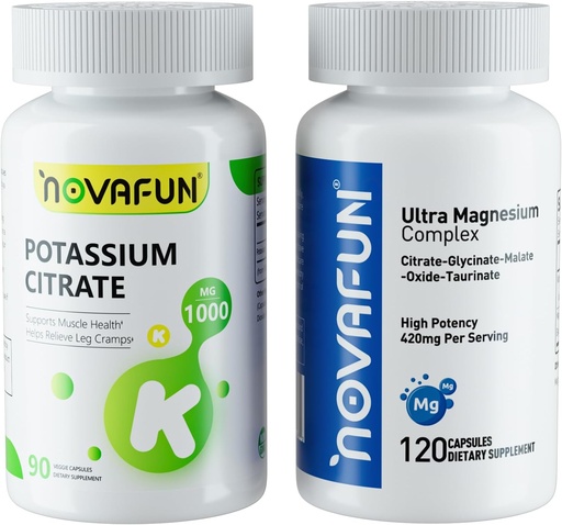 [BRSRAAYZBZ6G22YV] Citrato de potasio 1000mg & Suplemento de magnesio con 420mg de magnesio, o conxunto de suplementos para o corazón de soporte, músculo, nervios, saúde ósea