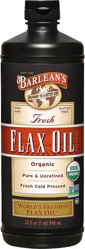 [BRSWIYA7B4JWY2TM] Barlean's Organical Flaxseed Oil Liquids, Cold Press Flax Seeds, 7,640mg ALA Omega 3 Fatty Acid 联合和心脏健康及健康消化补充, 32 oz