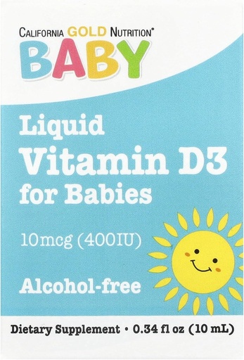 [BRSWGYYKCB7R4HTD] California Gold Nutrition Baby Vitamin D3 Liquid D3 Supplement for Babies, Vegetarian Friendly - Developmental Support - Alcohol & Gluten Free, Non-GMO - 10 mcg (400 IU) - 0.34 fl oz (10 ml)