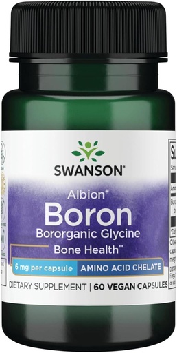 [BRSWGEL4PIFQAHL3] Swanson Boron från Albion - Boroganic Glycine Supplement Supporting Joint Health & Bone Health - High Absorption Formel kan stödja övergripande balans - (60 kapslar, 6mg vardera)