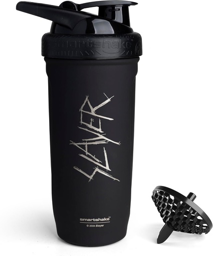 [BRSRA2YLDICBUGTZ] Smartshake Rockband rinforza la bottiglia di Shaker di proteine dell'acciaio inossidabile - Bottiglia di gomma non isolata | Bottiglie di Shaker in metallo - 900 ml | 30 oz - Lid a vite a prova di leak - BPA Free | Slayer, Scratchy Logo