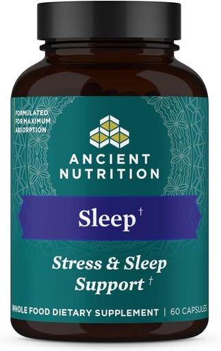 [BRSWYAIOPJYAO33L] Ancient Nutrition Ashwagandha for Sleep Support, for Stress and Sleep Support, Promotes Mental Relaxation, Gluten Free, Paleo and Keto Friendly, 60 Capsules