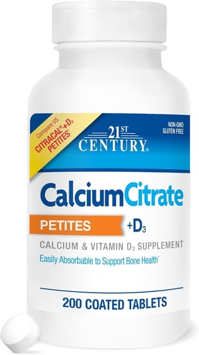 [BRSWGZ33DF5GAF3Z] 21st Century Calcium Citrate Petites + D3 Coated Tablets - 200 Tablets, Pack of 3