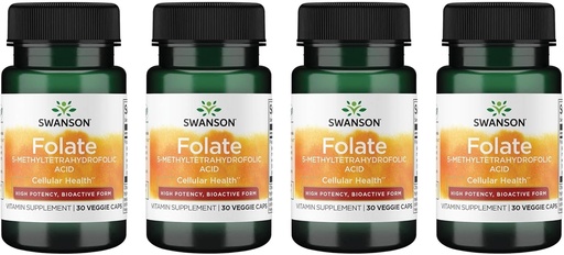 [BRSWGFD3BZ7QKD35] Swanson Folate 5-Methyltetrahydrofolic Acid - High Potency, Bioactive Form 800 mcg Dfe 30 Veg Caps (4 Pack)