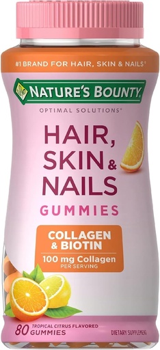 [BRSWGFTRO4AWKELU] Nature's Bounty Hair, Skin & Nails with Biotin and Collagen, Supports Hair Skin and Nail Health, 2500 mcg, Citrus Ароматизирани Gummies, 140 Ct