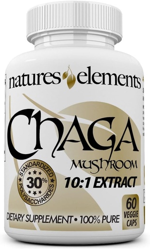[BRSWECQROB6WEH35] Chaga Mushroom – 10:1 Estratto standardizzato con il 30% di polisaccaridi – 1.000 mg di Per Serving – 60 capsule di verdure – Supporta la salute immunitaria - Non OGM, Gluten-Free – Integratore di erbe