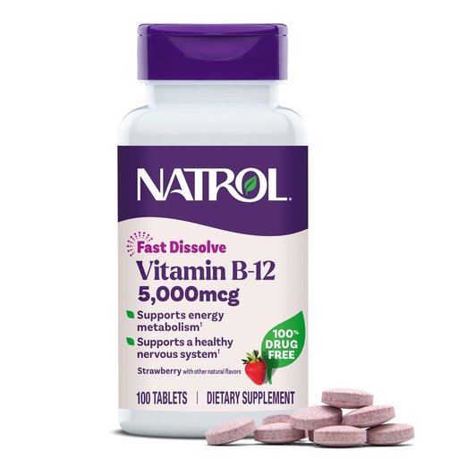 [BRSWIEL5OAAW2ETY] Natrol Vitamin B12 5,000 mcg, Fast Dissolve Vitamin B12 Supplement Supports a Healthy Nervous System and Energy Metabolism, 100 Tablets, Up to a 100 Day Supply