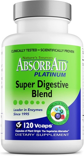 [BRSRMHQ6B57WY2DX] AbsorbAid Platinum Digestive Enzyme 지원 120 vCaps, 최대 구호를위한 12 Digestive Enzymes Plus 2 Probiotics