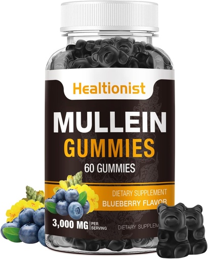 [BRSROBQBOEHWCCDB] 1 Pack Sugar Free Mullein Gummies - Lung Cleanse, 3000MG Mullein Supplement for Respiratory, Organic Mullein Drops Gummy with Quercetin & Bromelain for Lung, Digestive Health & Immune 90Ct