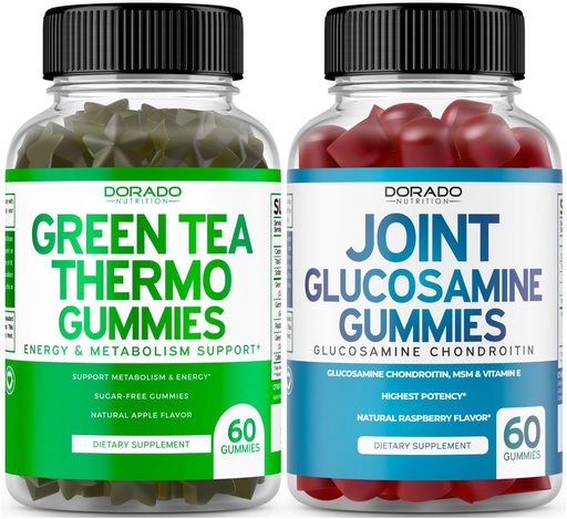 [BRSRAZL5BACG2D3X] Green Tea Fat Burner Weight Loss (60 Gummies) Appetite Suppressant Weight Loss Supplement for Men & Women and Glucosamine Chondroitin Joint Supplement (60 Count) Joint Supplements for Adults