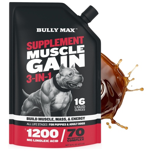 [BRSWGFQHOIMGK2Q3] Bully Max 3-in-1 Liquid Dog Muscle Builder for Puppy and Adult Dogs - Dog Vitamins & Supplements for Performance, Energy, Recovery, Immune Support, Skin, Coat Health - Canine Supplement for All Breeds