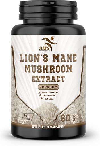 [BRSW2AYYOYOQICLH] Lion's Mane Pills Mushroom Cognition Capsules (60 Veggie Capsules) 30% Polysaccharides- Lions Mane Extract Capsules | Brain Supplement, for Brain Health and Memory Support