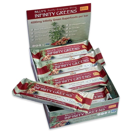[BRSWKHDROMIBCHA7] Infinity Greens Superfood Bars, Plant Based Meal Replacement Bar with 4000mg Infinity Greens Superfood Powder, Organic, Raw, Gluten Free, Non GMO (12 Bars)