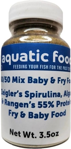 [BRSROZY5BYNQECAV] Aquatic Foods Inc. 50/50 Mix of Spirulina/Algae Powder and Rangen's Soft Moist 55% Protein Koi & Tropical Fish Fry Floating Food...3.5oz Bottle