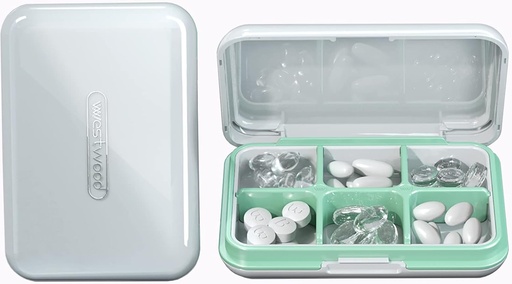 [BRSW2GIRBENRA3D3] Reis pil Organisator Vocht vocht waterdichte kleine pil Box voor Pocket Purse 6 Compartments Portable Pill Case Medicine Vitamine houder Container (White, 6 Compartments)