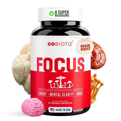 [BRSWYHDQAV4AOD35] GOBIOTIX Focus Lion's Mane Supplement - Mushroom Complex - Nootropics Adaptogen Vitamins - Memory, Clarity, Energy, Immune Support, Cordyceps, Reishi, Chaga, and Maitake - 90 Capsules