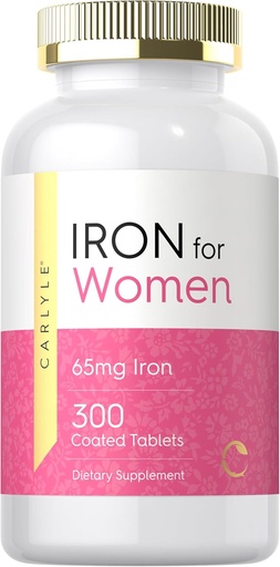 [BRSRO2QFOB7QMYD4] Carlyle Iron Supplement för kvinnor 65mg | 300 belagda tabletter | Vegetariska, icke-GMO & Gluten Free
