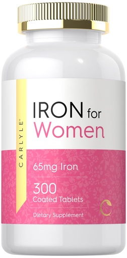 [BRSRO2QFOB7QMYD4] Carlyle Iron Supplement for Women 65mg | 300 Coated Tablets | Vegetarian, Non-GMO & Gluten Free