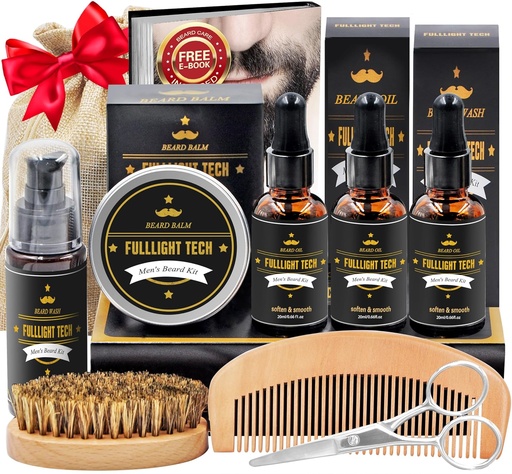 [BRSWG236CUAWOFDH] Beard Kit para Hombres Grooming &amp; Care W/3 Pack Beard Oil, Wash, Balm, Comb, Brush, Scissors,Anniversary Valentines Birthday Fathers Gifts Idea for Husband Him Boyfriend Dad Men Christmas Stocking Stuffers