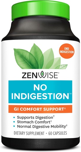 [BRSWYAL3OZ5AACIY] Zenwise No Indigestion - Indigestion Relief with Digestive Enzymes, Apple Cider Vinegar, Ginger, and Peppermint for Gut Health, Constipation and Bloating, Vegan Fiber Supplement Women and Men