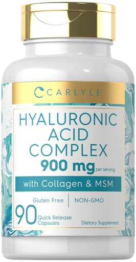 [BRSRMHTQBYCBQHLV] Carlyle Hyaluronic Acid Complex 900 mg | with Collagen and MSM | 90 Capsules | Non-GMO, Gluten Free Supplement