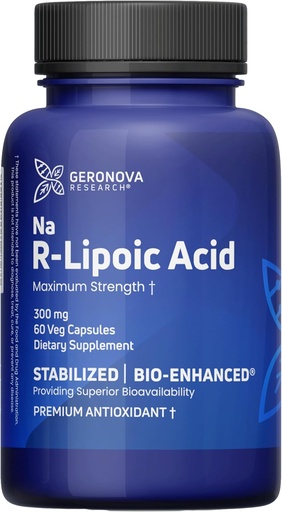 [BRSWIYIDBQFR43DC] Geronova Research Bio-Enhanced R-Lipoic Acid, 300 mg Capsules - 2 Month Supply - Stabilized R Alpha Lipoic Acid with Enhanced Absorption - R Lipoic Acid Supplement - 60 Count
