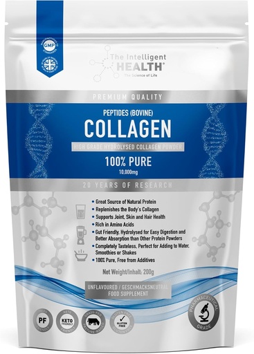 [BRSWYAT3OUMGGAAY] The Intelligent Health Hydrolyzed Collagen Peptides Powder, Grass Fed, High Protein, Unflavored, Gluten-Free, Paleo & Keto Friendly, 10g per Serving (200g) Supports Skin, Hair, Nails, Joints, & Bones