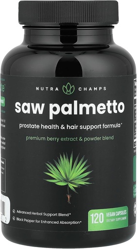 [BRSWYYDYDMBAGAD4] NutraChamps Saw Palmetto Supplement for Prostate Health [Extra Strength] 600mg Complex with Extract, Berry Powder & Herbs - Supports Healthy Urination Frequency, 120 Capsules