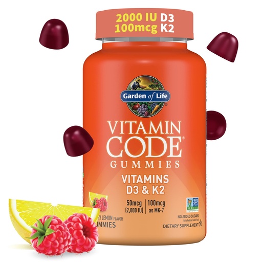 [BRSROY34BUIRYADO] Garden of Life Vitamin Code D3 & K2 Gummies with Prebiotics and Probiotics - Bone Health, Immune Health, and Digestive Support, Non-GMO, Gluten-Free, Raspberry Lemon Flavor, 45 Gummies
