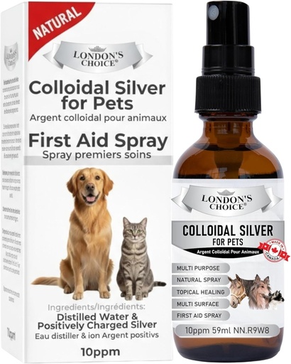 [BRSRMCT3OF6BO2DU] Argent colloïdal pour chiens, Chien démangeaison de la peau, Traitement de la tache chaude pour chiens et chats, Soins des plaies pour les animaux de compagnie, Soutien à la patte de chien, Apaisant pour la peau de chien, 2oz (59ml) Bouteille en verre