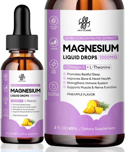 [BRSROZAOC4IGOETO] Magnesium Complex, Magnesium Glycinate, Oxide, Taurate and Citrate Liquid Drops for Bone, Heart, Muscle, Immune, Energy, Sleep & Digestion, High Absorption, Sugar-Free Pineapple Flavor, 2 Fl Oz