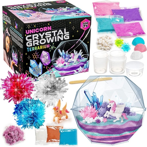 [BRSW2HA3DF5AO332] Original Stationery Crystal Growing Kit - Unicorn Terrarium, 6.3 x 5.8 in, Multicolor - STEM Science & Craft Kits for Kids Ages 7-12 - Grow Your Own Crystal Garden with Magic Rocks & Flower Charms