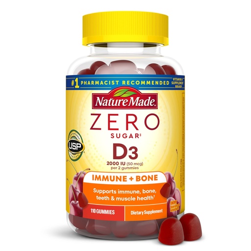 [BRSROBQZOEMAOCAZ] Nature Made Zero Sugar Vitamin D3 Gummies 2000 IU (50 mcg) Per Serving, Bone & Immune Support, Aspartame Free, 110 Vitamin D Gummies, 55 Day Supply