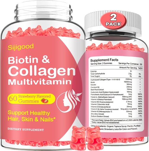[BRSRMHY7BMHGCHL7] 2 Pack Collagen Gummys for Men Men, 水解Collagen Peptides 第1,II,III,V,X类含Biotin & Hyaluronic酸,维生素C A D E B12 K2支持,无糖用于皮发钉豁免能源