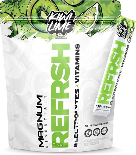 [BRSRAZIQOIPQECT5] MAGNUM ESSENTIALS REFRSH Electrolytes x Vitamins 15 Serving Bag - Kiwi Lime