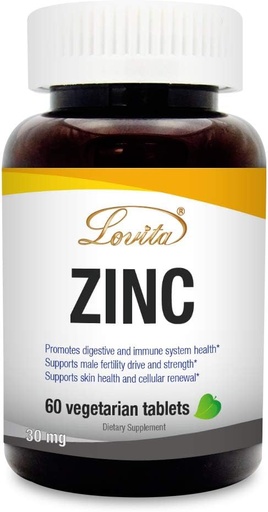[BRSWG2YCDEHQED35] Lovita Zinc 30mg | Well-Absorbed Chelated Zinc Supplements for Men & Women | Vegan, Non GMO, for Immune Support & Healthy Skin | Gluten Free | 60 Tablets