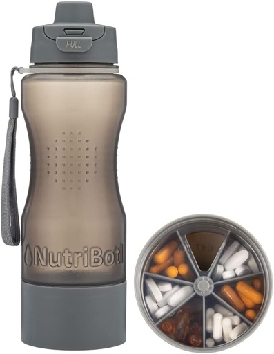 [BRSRM2Y5PJ4BYCA2] Tervisliku vee pudel Pill Korraldaja - 33oz Suur maht - Juhtum pillid Vitamiinid Toidulisandid Ravimi tabletid - Kaasaskantav 7-päevane Pillbox Travel Gym Office Outdoor - w/Easy Carry Strap