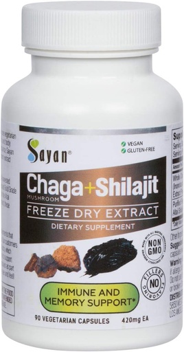 [BRSWGYIBOJYA4GTL] Sayan Siberian Chaga Mushroom Extract med Shilajit 90 Capsules / 420mg ea.- Immun og fordøjelsessystem Support - Fulvic Acid Supplement - Energy & Clarity - Eksklusiv Blend - Ingen Fillers