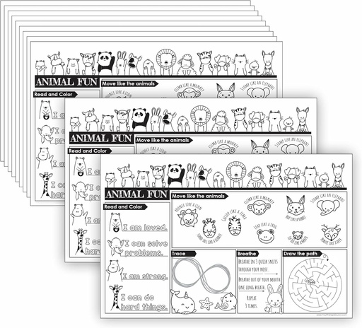 [BRSROZD3C54AY3QV] Animal Coloring Pages for Kids Bulk Activity Placemats for Kids Gross Motor Skills, Fine Motor Skills, Visual Motor Skills, Brain Break Activities, ADHD Tools for Kids, Autism Learning Materials