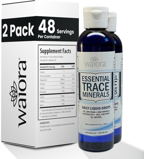 [BRSROBADPMOQEYDK] Waiora Essential Trace Minerals | Help Replenish Lost/Depleted Mineral | 60+ Ionic Trace Minerals | Support Body’s Vital Functions, pH Balance | Plus Electrolytes for Hydration (2 Bott / 96 serv)