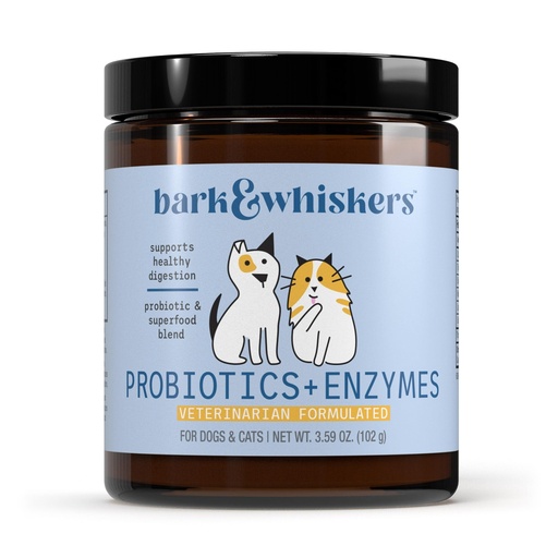 [BRSWGYI6A55WOADB] Bark & Whiskers Probiotics + Enzymes - Supports Digestive Health & Immune System - Probiotic Supplement for Cats & Dogs - 60 Scoops