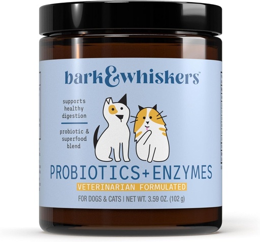 [BRSWGYI6A55WOADB] Bark " Whiskers Probióticos + Enzymes - Asistencia Digestive Health & Immune System - Suplemento Probiótico para perros gatos - 60 Scoops