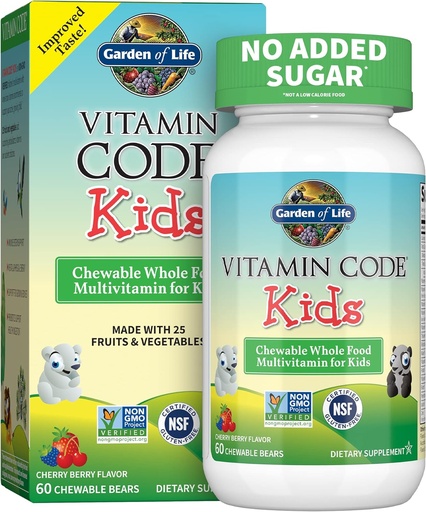 [BRSWIYI5C4JQGAY7] Garden of Life Vegetarian Multivitamin Supplement for Kids - Vitamin Code Kids Chewable Raw Whole Food Vitamin with Probiotics, 60 Chewable Bears