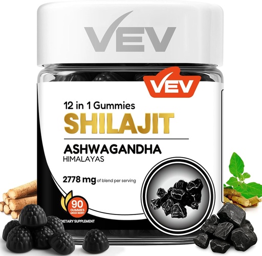 [BRSRAGQ7CMFBUH3F] VEV Shilajit Gummies for Men & Women | 1000mg Shilajit & Ashwagandha Gummies with Sea Moss & L-Theanine for Energy, Vitality & Stress Balance | Vegan, No Added Sugar | 90 Count for Daily Wellness
