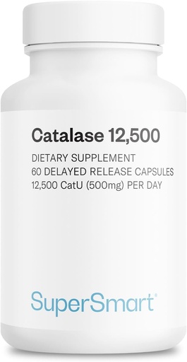 [BRSWIHQZBECQ4CTK] Supersmart - Catalase 500mg per Day (12500 CatU) - Natural Enzyme - Anti Gray Hair Supplement | Non-GMO & Gluten Free - 60 Delayed Release Capsules