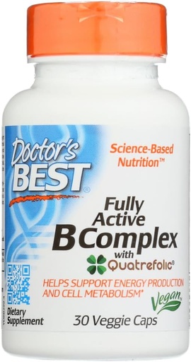 [BRSWGGALBUFQYHTO] Doctor's Best Fully Active B Complex, Non-GMO, Gluten Free, Vegan, Soy Free, Supports Energy Production, 30 Veggie Caps