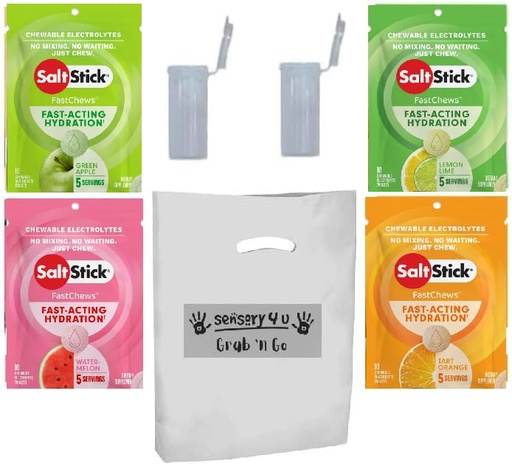 [BRSROFQTBADRMFDP] SENSORY4U Grab and Go Gift Set SaltStick with New Fastchews Flavors and Race Ready Tubes - Lemon Lime Orange Green Apple and Watermelon Electrolyte Tablets