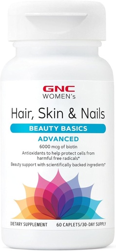 [BRSWKEIZCJ6R42LE] GNC Women's Advanced Hair, Skin & Nails Daily Multivitamin Blend for Women, Clinically Studied Beauty Support Containing Biotin, Hyaluronic Acid, Collagen, Lutein, 60 Caplets